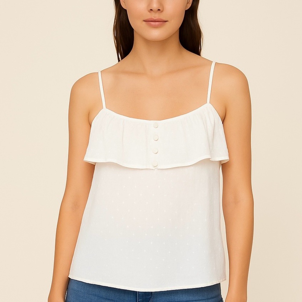Roxy XL Cream Ruffle Cami Blouse Peasant Beach Cotton Top